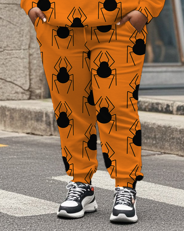 Women's Plus Size Halloween Graffiti Hoodie Set