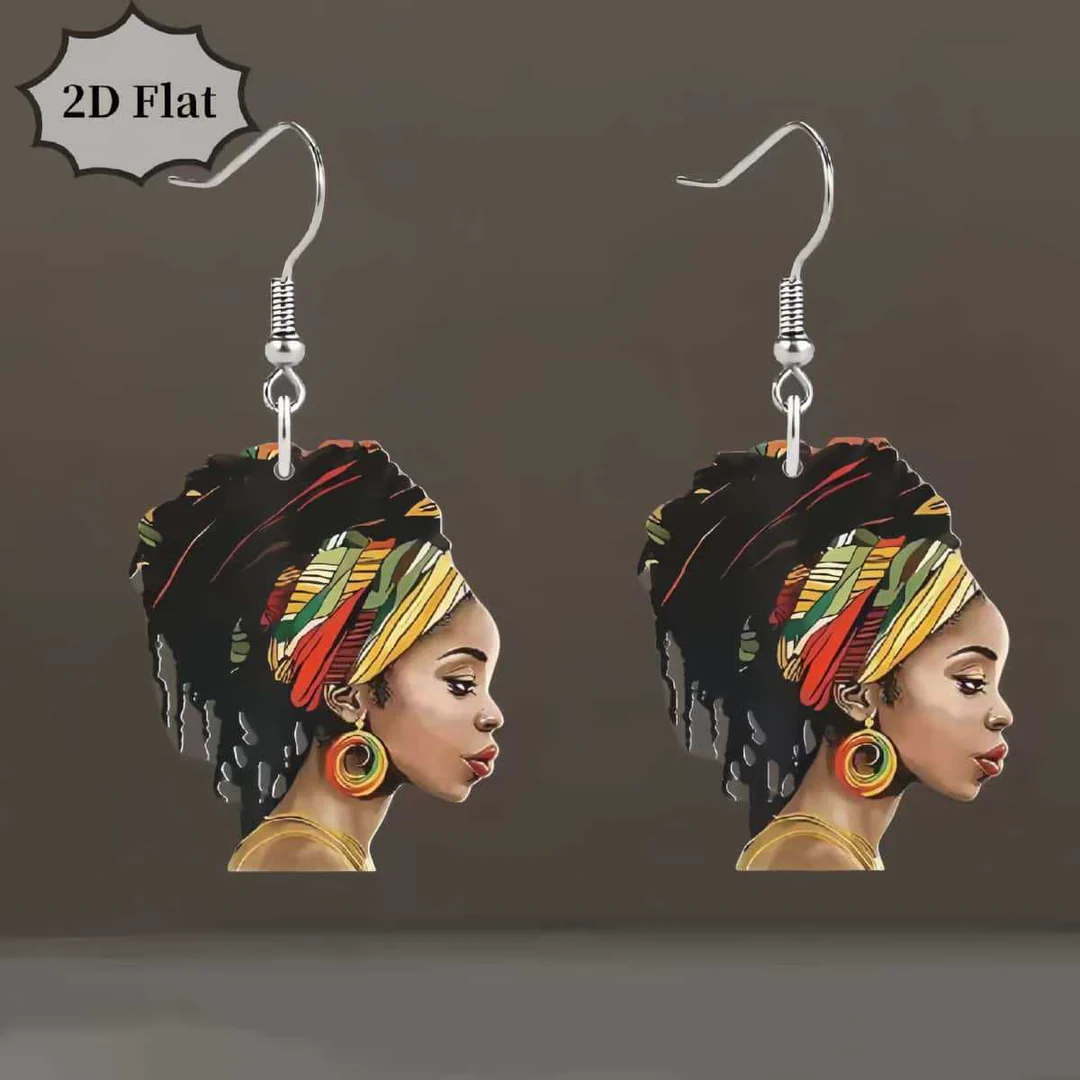 Wooden Afrocentric Women's Art Earrings