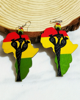African Geometric Map Black History Month Color Wooden Earrings