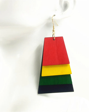 Reggae Multicolor Wood Slice Cut Earrings