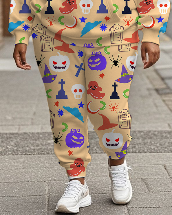 Women's Plus Size Halloween Graffiti Hoodie Set