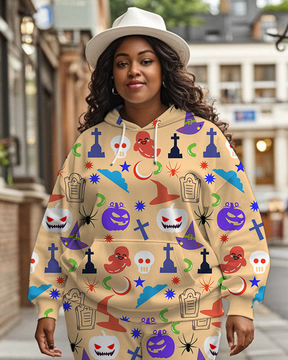 Women's Plus Size Halloween Graffiti Hoodie Set