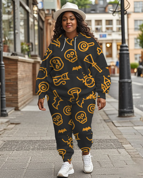 Women's Plus Size Halloween Graffiti Hoodie Set