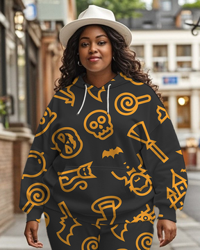 Women's Plus Size Halloween Graffiti Hoodie Set