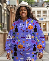 Women's Plus Size Halloween Graffiti Hoodie Set