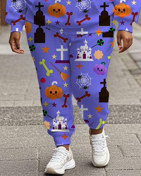 Women's Plus Size Halloween Graffiti Hoodie Set