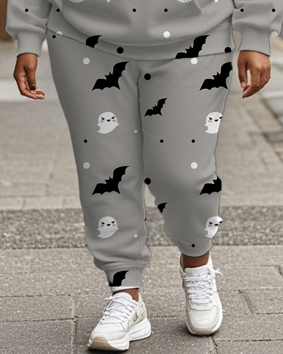Women's Plus Size Halloween Graffiti Hoodie Set