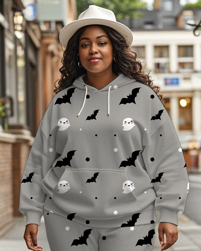 Women's Plus Size Halloween Graffiti Hoodie Set