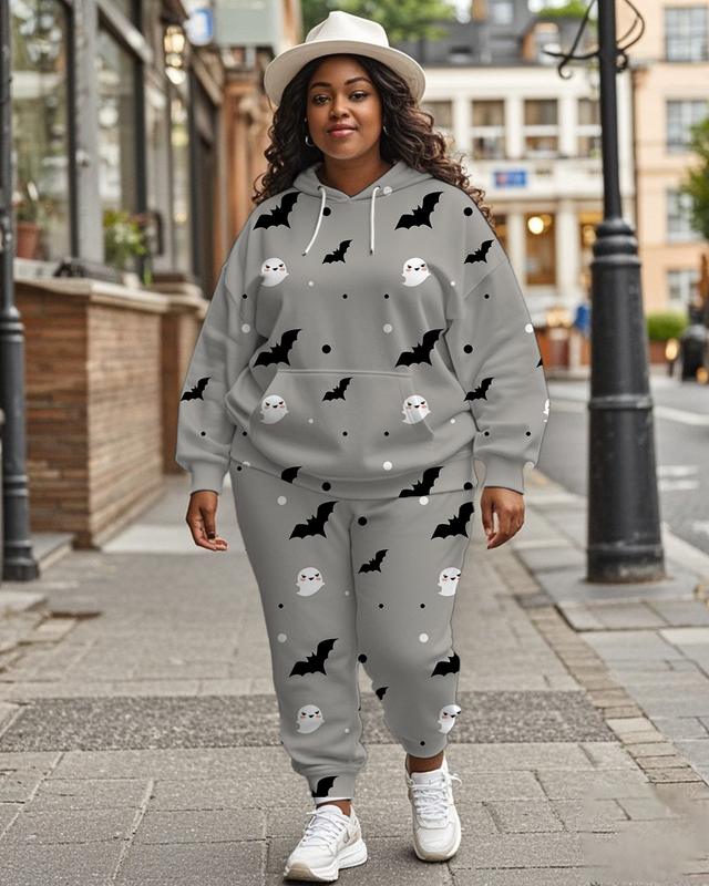 Women's Plus Size Halloween Graffiti Hoodie Set