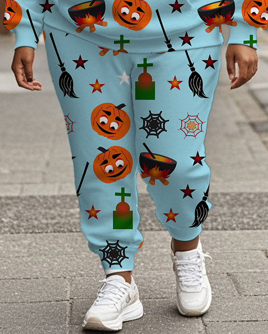 Women's Plus Size Halloween Graffiti Hoodie Set