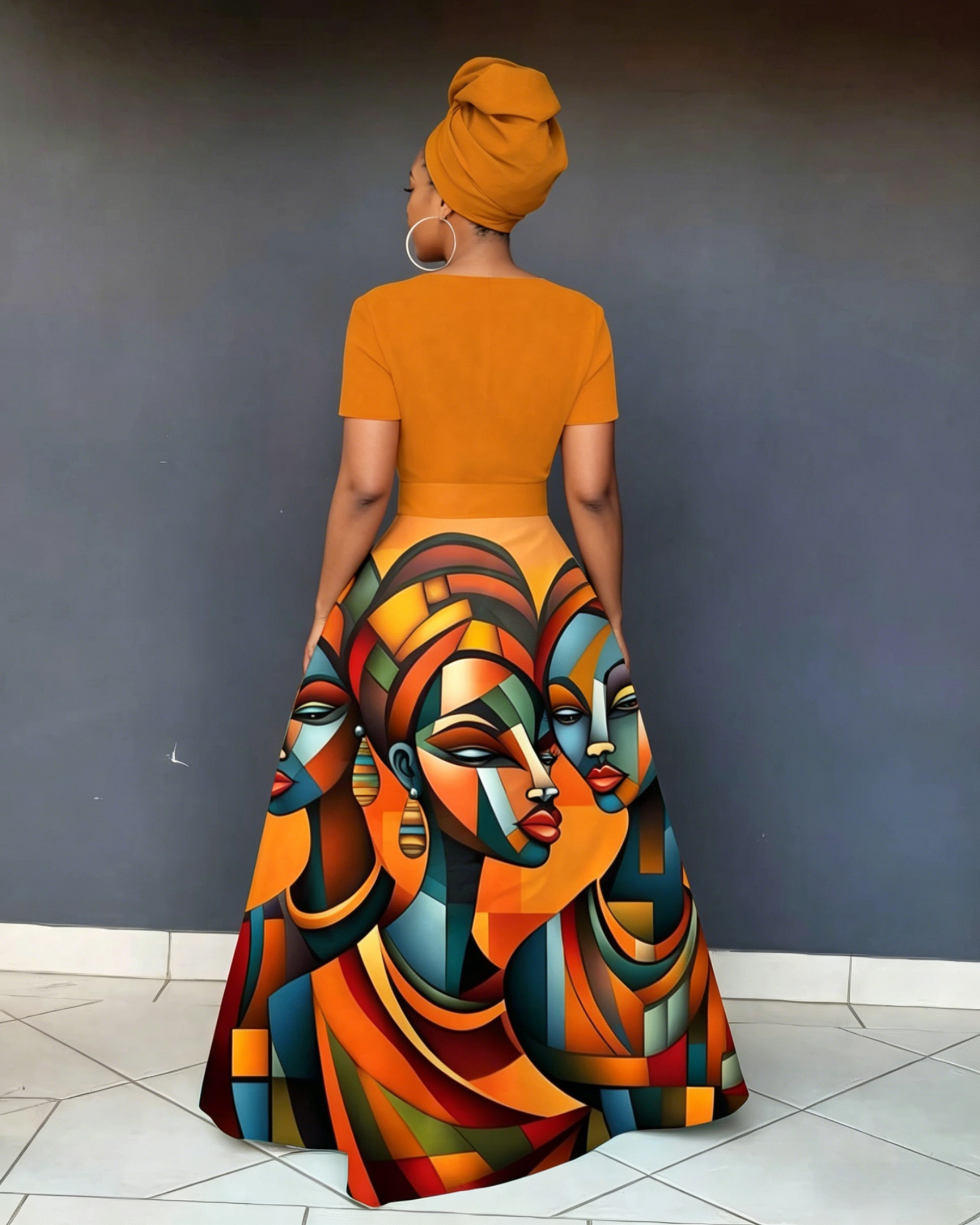 V Neck Striped Africa Map Print Short Sleeve Maxi Dress