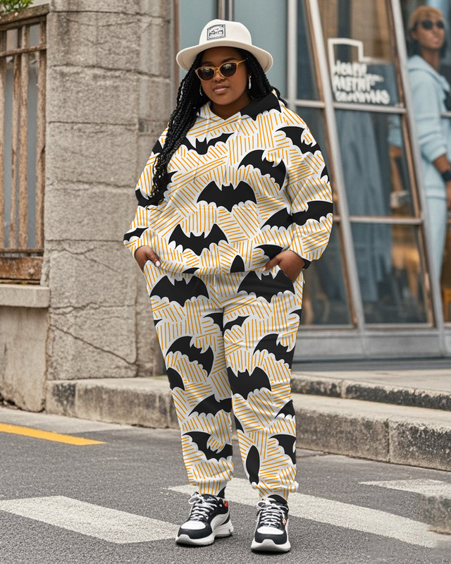 Women's Plus Size Halloween Graffiti Hoodie Set