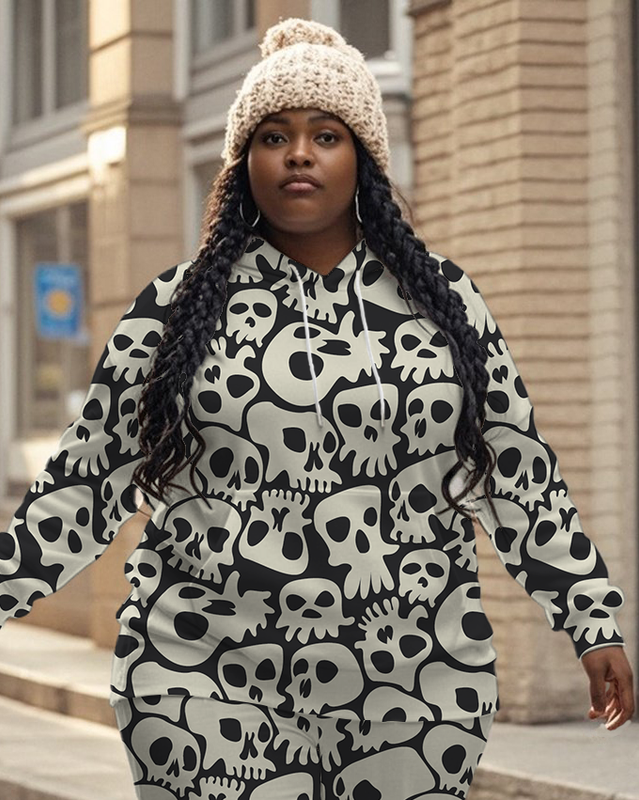 Women's Plus Size Halloween Graffiti Hoodie Set