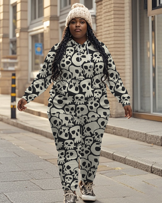 Women's Plus Size Halloween Graffiti Hoodie Set