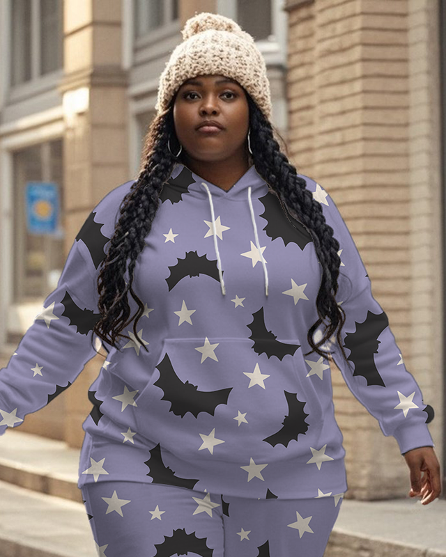 Women's Plus Size Halloween Graffiti Hoodie Set