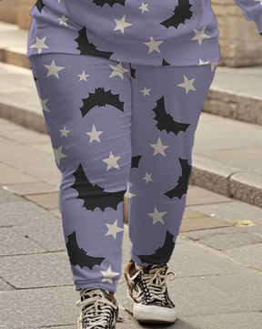 Women's Plus Size Halloween Graffiti Hoodie Set