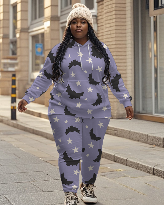 Women's Plus Size Halloween Graffiti Hoodie Set