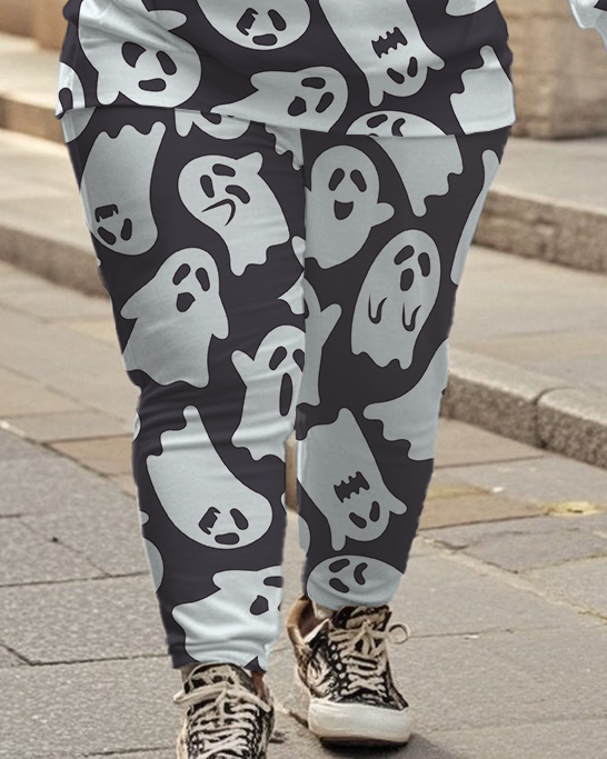 Women's Plus Size Halloween Graffiti Hoodie Set
