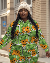Women's Plus Size Halloween Graffiti Hoodie Set