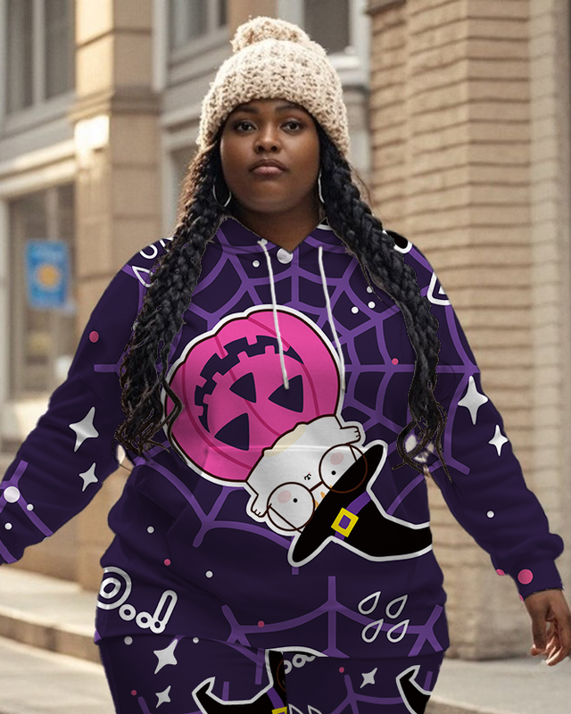 Women's Plus Size Halloween Graffiti Hoodie Set