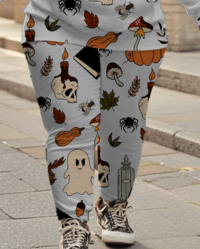 Women's Plus Size Halloween Graffiti Hoodie Set
