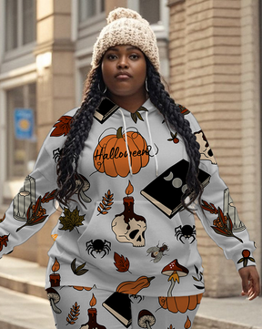 Women's Plus Size Halloween Graffiti Hoodie Set