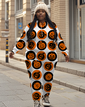 Women's Plus Size Halloween Graffiti Hoodie Set