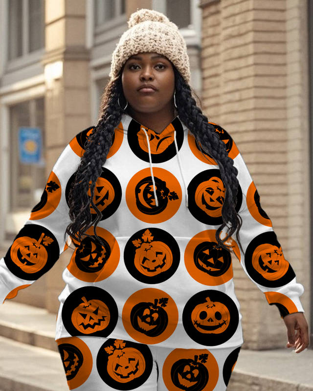 Women's Plus Size Halloween Graffiti Hoodie Set