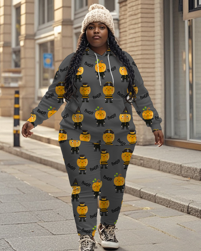 Women's Plus Size Halloween Graffiti Hoodie Set