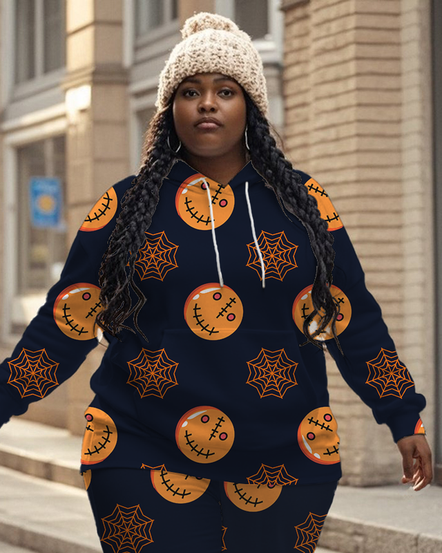 Women's Plus Size Halloween Graffiti Hoodie Set