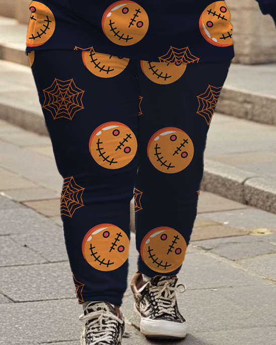 Women's Plus Size Halloween Graffiti Hoodie Set