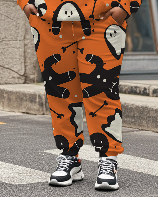 Women's Plus Size Halloween Graffiti Hoodie Set