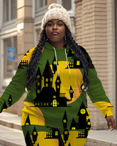 Women's Plus Size Halloween Graffiti Hoodie Set