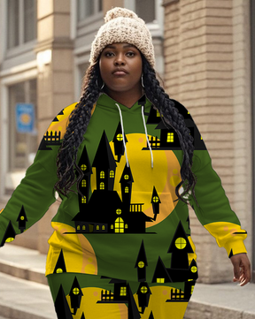 Women's Plus Size Halloween Graffiti Hoodie Set