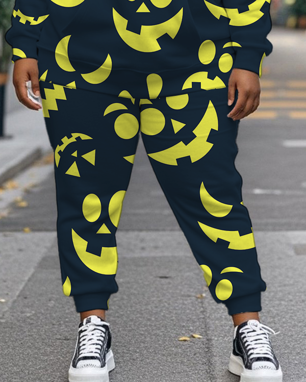 Women's Plus Size Halloween Graffiti Hoodie Set