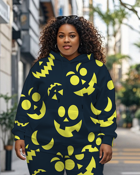 Women's Plus Size Halloween Graffiti Hoodie Set