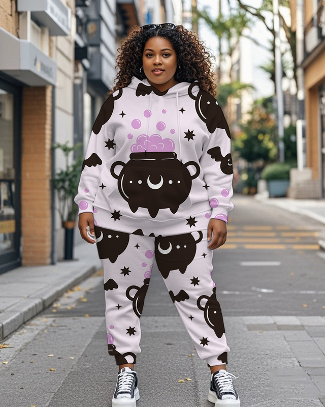 Women's Plus Size Halloween Graffiti Hoodie Set