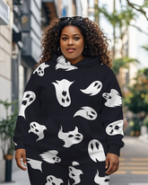 Women's Plus Size Halloween Graffiti Hoodie Set