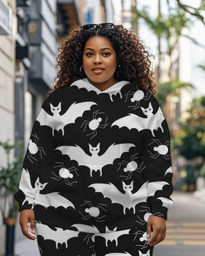 Women's Plus Size Halloween Graffiti Hoodie Set