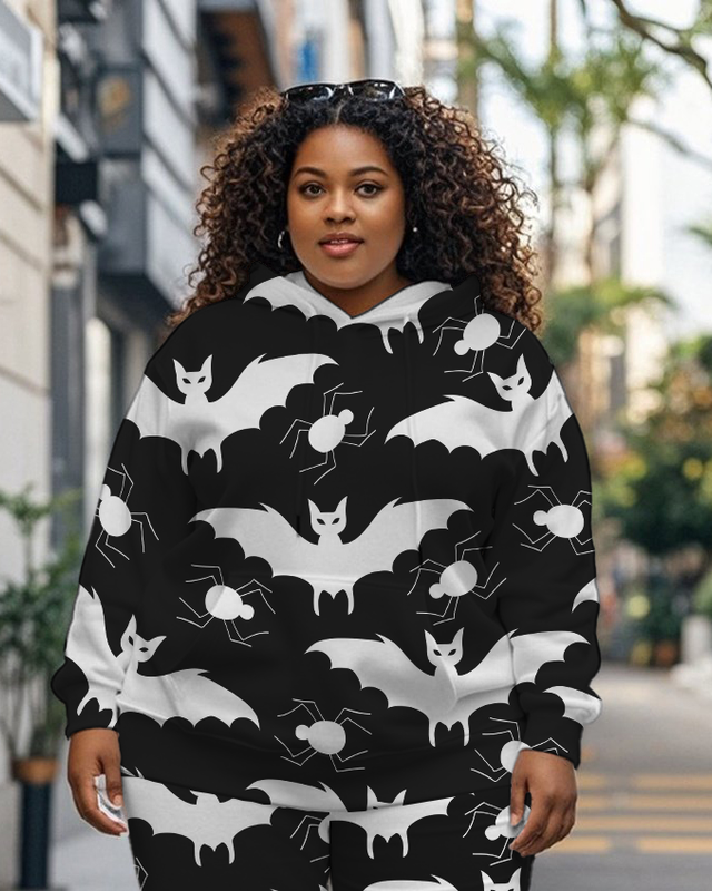 Women's Plus Size Halloween Graffiti Hoodie Set