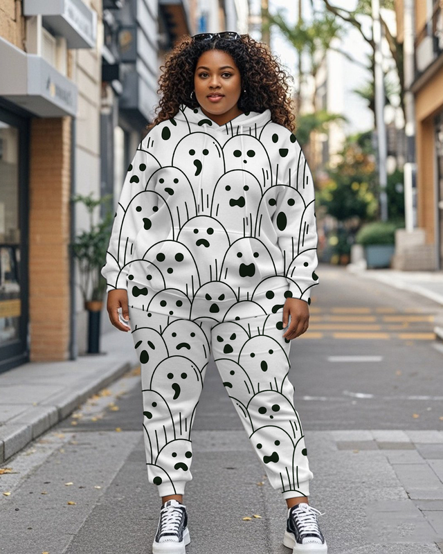 Women's Plus Size Halloween Graffiti Hoodie Set