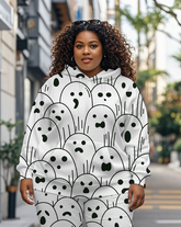 Women's Plus Size Halloween Graffiti Hoodie Set
