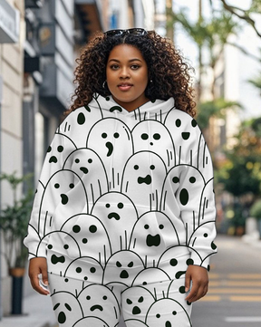 Women's Plus Size Halloween Graffiti Hoodie Set