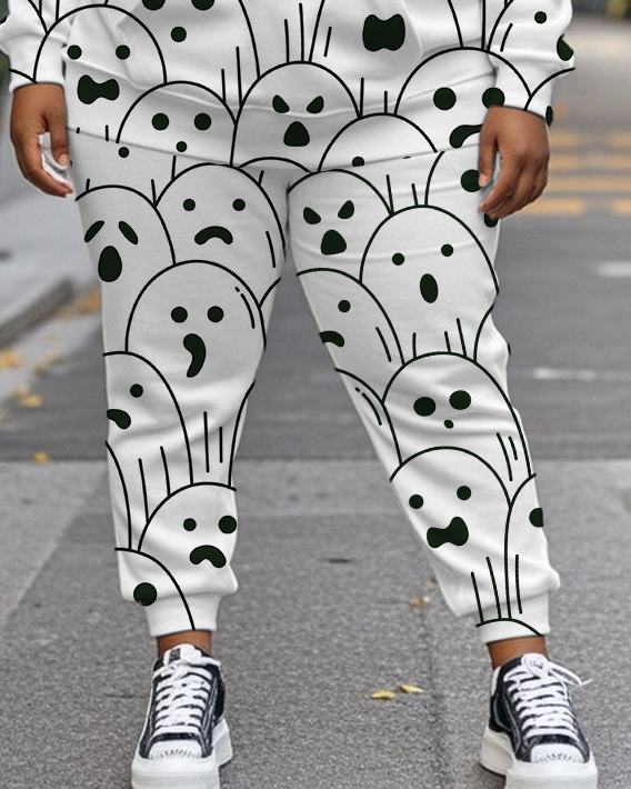 Women's Plus Size Halloween Graffiti Hoodie Set