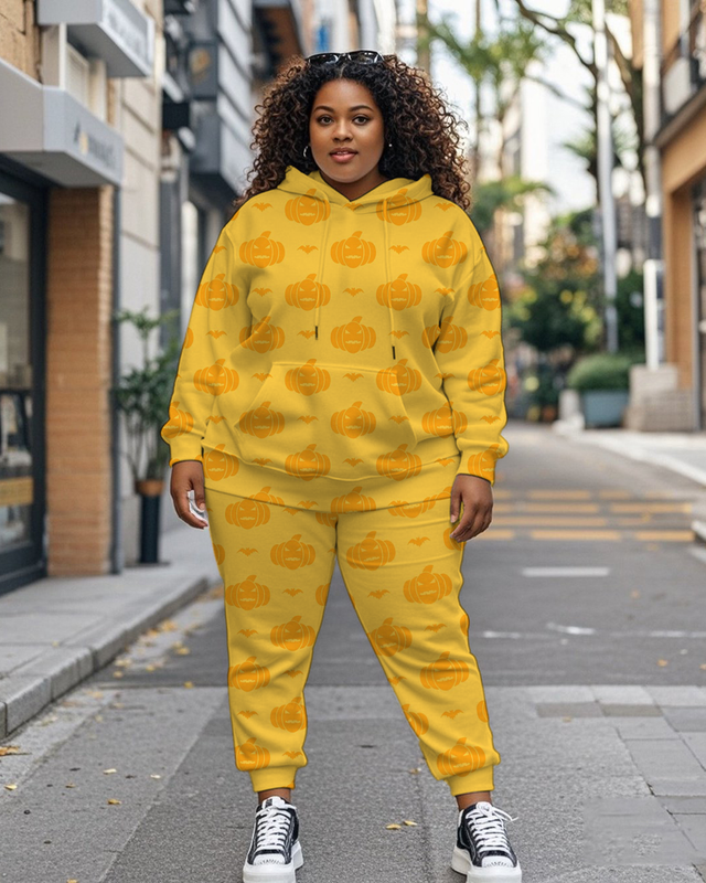 Women's Plus Size Halloween Graffiti Hoodie Set