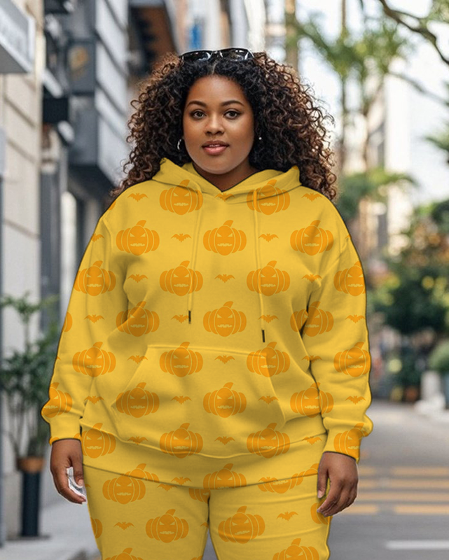Women's Plus Size Halloween Graffiti Hoodie Set