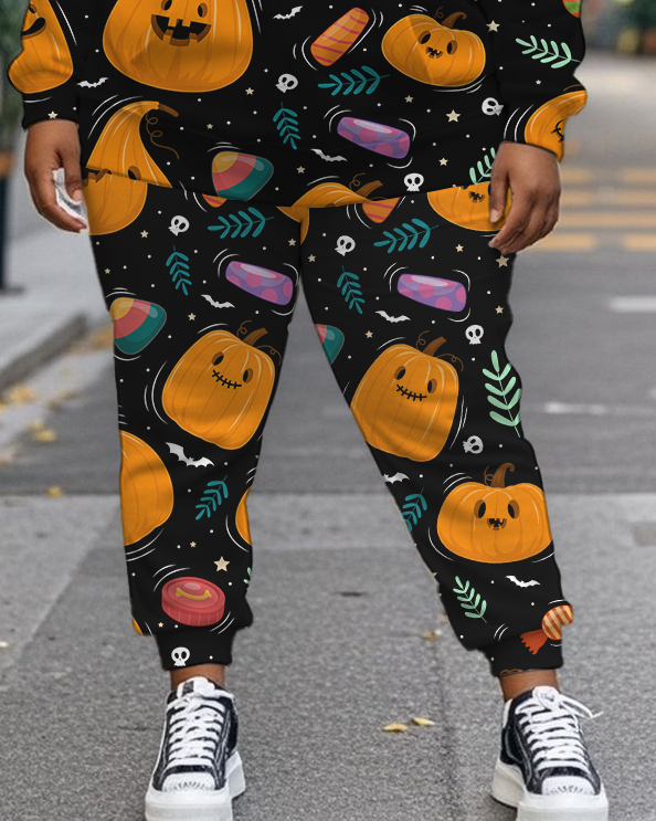 Women's Plus Size Halloween Graffiti Hoodie Set