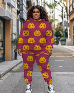 Women's Plus Size Halloween Graffiti Hoodie Set