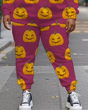Women's Plus Size Halloween Graffiti Hoodie Set