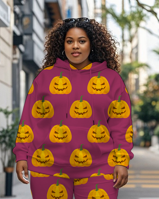 Women's Plus Size Halloween Graffiti Hoodie Set
